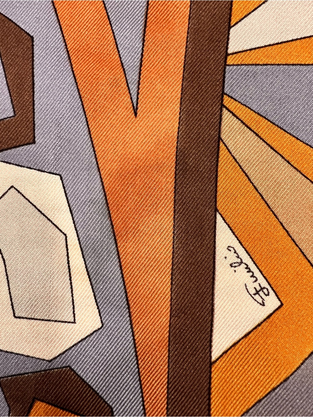 Vintage Pucci Silk Abstract Geometric Scarf in Orange, Brown and Gray - Picture 4 of 5